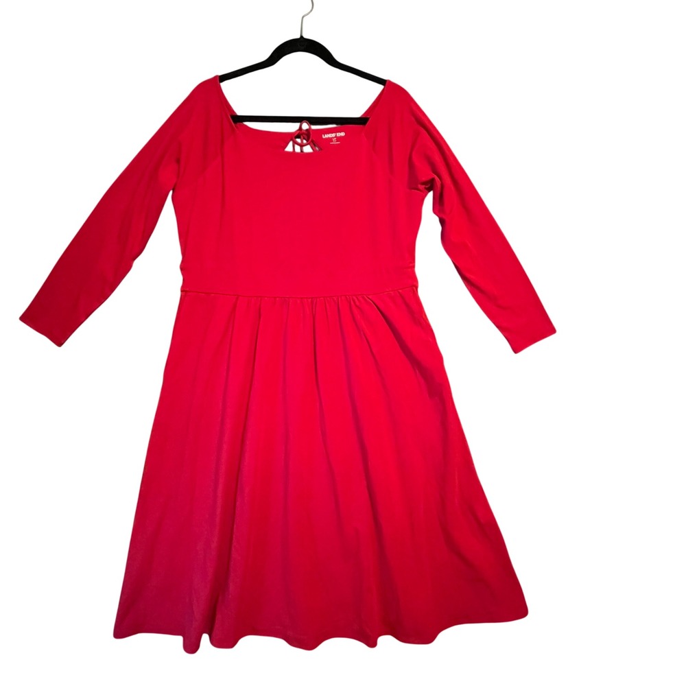 Lands End Dress Womens L/P Red Long Sleeve Keyhole Midi Holiday Classic Knit
